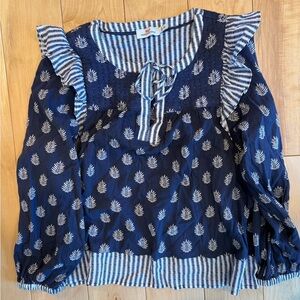 Vineyard Vines Blue Leaf Print Blouse